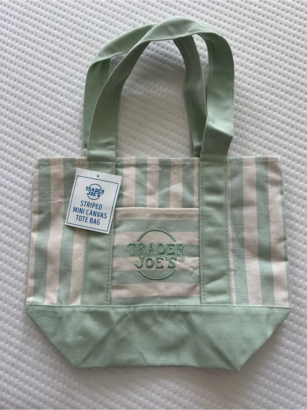 Trader Joe's Mint Green Striped Canvas Tote